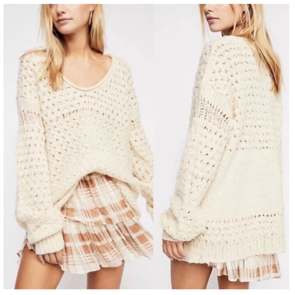 Free People Crashing Waves Wool Crochet Sweater